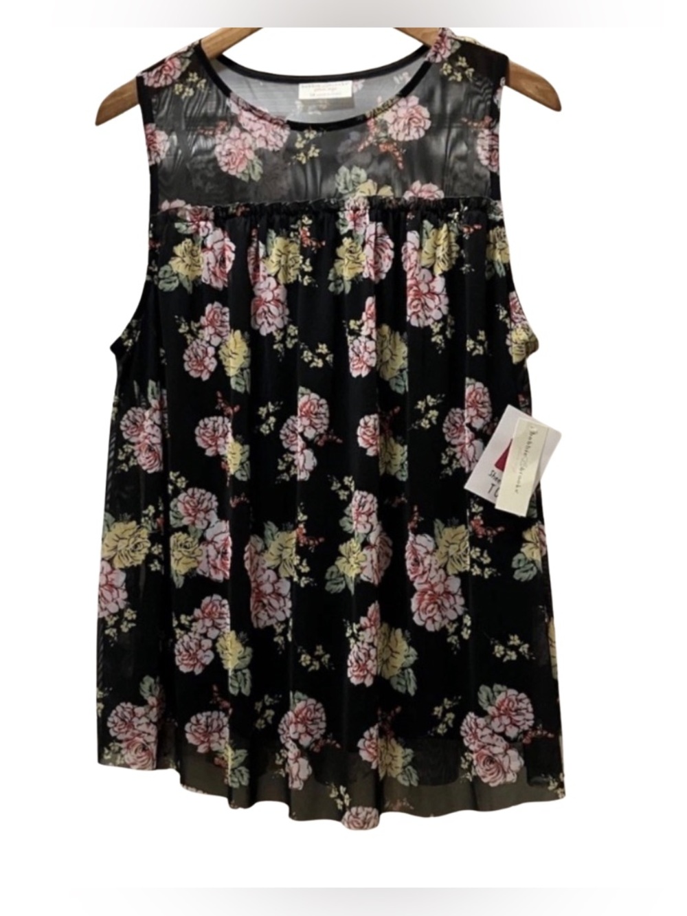 Women’s Bobbie Brooks Sleeveless Floral Blouse Black Sz 1X NWT